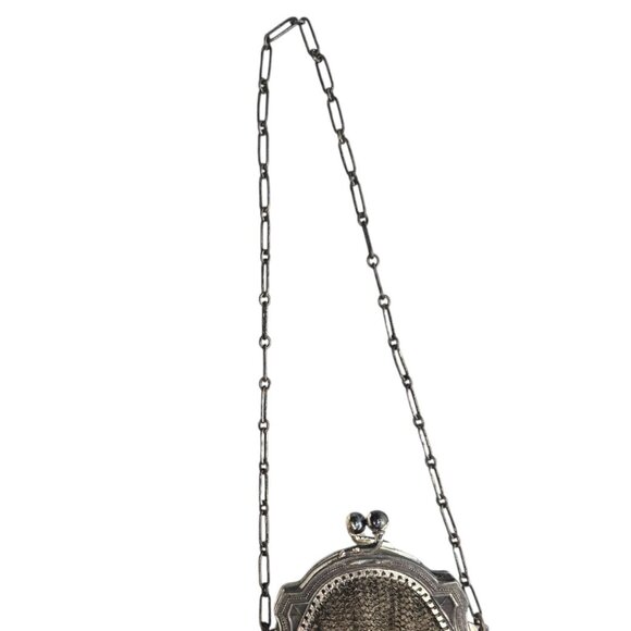 Antique 1900s Art Deco Whiting‎ & Davis Purse Soldered Mesh Tassel Inside Mirror - Picture 8 of 16